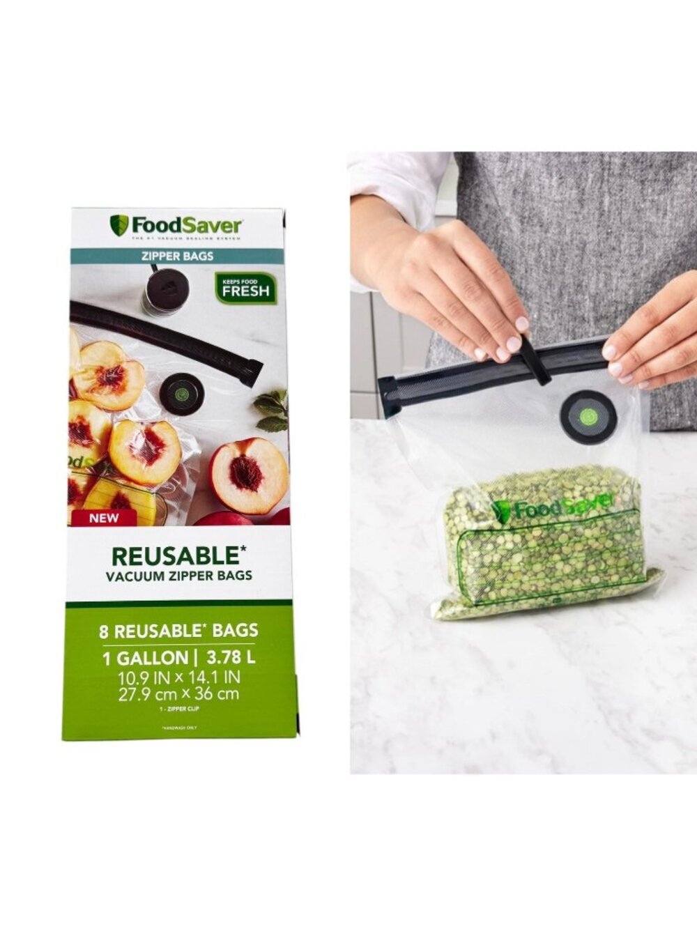 NEW Foodsaver Reusable Gallon Vacuum Zipper 1 Gallon Bags Box Of 8